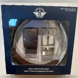 Dockers Men’s Reversible Belt With Interchangeable Buckles NWT One Size …